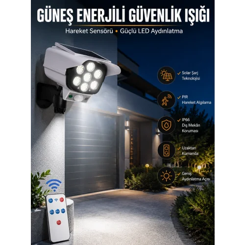 Mey İthalat® Solar Lamba Kamera Görünümlü Duvar Lambası Dönebilen Bahçe Aydınlatması