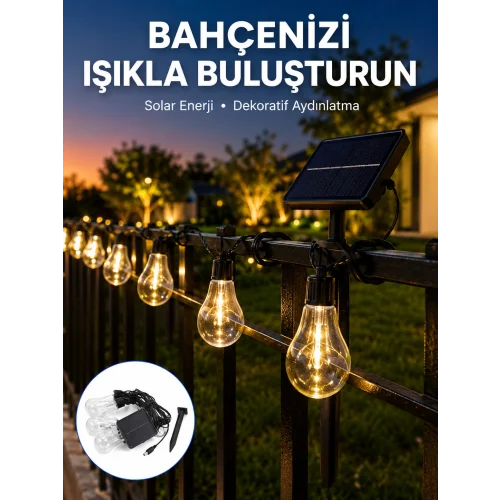 Mey İthalat® Solar LED Ampul Işık Dış Mekan Bahçe Pergola Balkon Dekoratif Aydınlatma