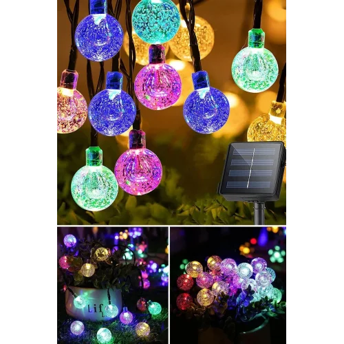 Mey İthalat®  10 Metre 50 Top Güneş Enerjili Solar Led Işık Dekoratif Rgb