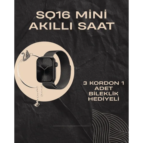 Mey İthalat® SQ-16 Mini Series 10 Akıllı Saat | Şık ve Hafif Tasarım, 3 Kordon Seçeneği