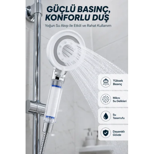 Mey İthalat® Su Tasarruflu Filtreli Duş Başlığı Yüksek Basınçlı Modern Duş Başlığı