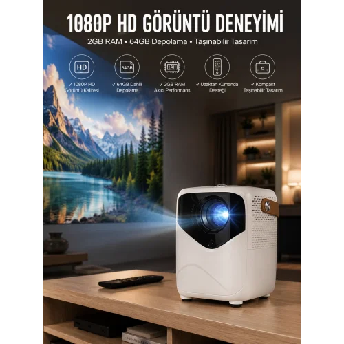 Mey İthalat® Taşınabilir Android Projeksiyon Wifi Destekli 4K Multimedia Tabanlı Ev Ve Ofis Tipi
