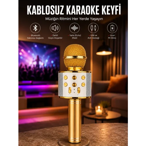 Mey İthalat® Taşınabilir Bluetooth Karaoke Mikrofon: Hafıza Kart Girişli, Etkileyici Performans