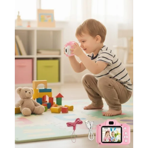 Mey İthalat® Taşınabilir HD Dijital Kamera Video Kayıt Fotoğraf Çekim USB Bağlantılı Şarjlı