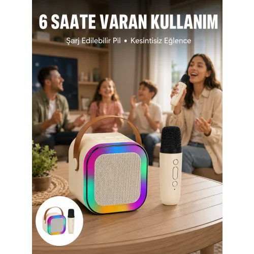 Mey İthalat® Taşınabilir Karaoke Mikrofon Seti Bluetooth Hoparlörlü Yeni Nesil