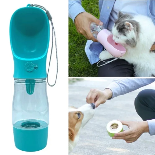 Mey İthalat®  Taşınabilir Mama Hazneli Evcil Hayvan Suluğu Seyahat Kabı Kilitlenebilen Su Sızdırmaz 380ML