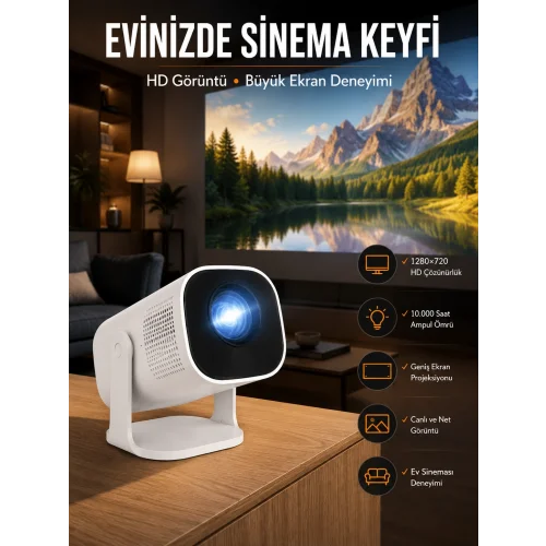 Mey İthalat® Taşınabilir Sinema Oyun Projektörü Akıllı Projeksiyon Android 11 Yeni Nesil