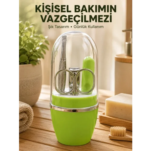 Mey İthalat® Taşınabilir Yeşil Manikür Seti Kapsüllü Kişisel Bakım Çantası