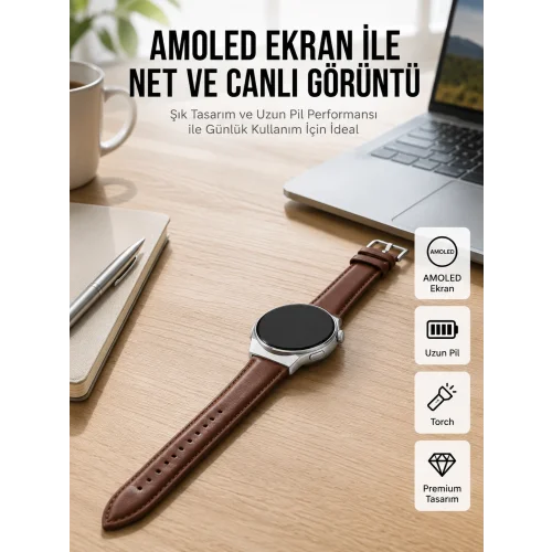 Mey İthalat® Torch Özellikli AMOLED Ekranlı Akıllı Saat Uzun Pil Yeni Nesil