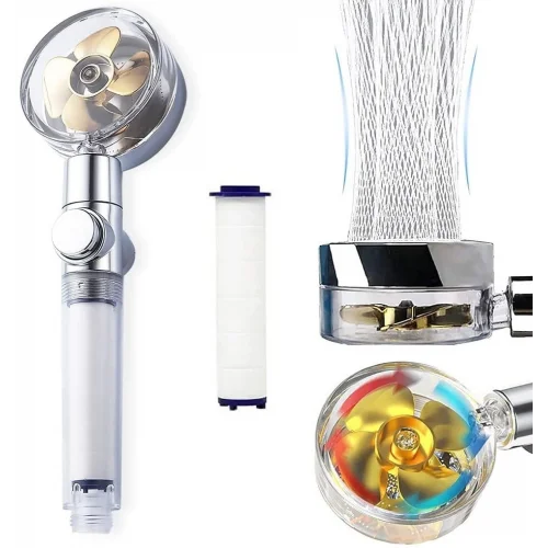 Mey İthalat® Turbo Pervaneli ve Filtreli Su Tasarruflu 360 Derece Dönebilen Tazyikli Duş Başlığı