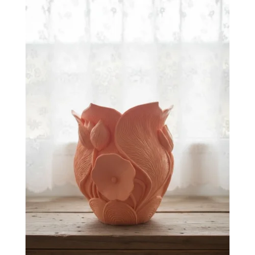 Mey İthalat® Turuncu Floral Tasarımlı 3D Vazo Şık Ev Dekorasyon Aksesuarı