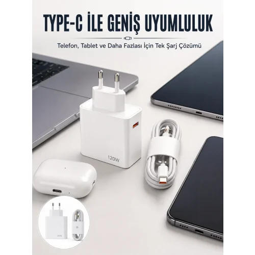 Mey İthalat® Type-C 120W Şarj Aleti Hızlı Şarj Turbo Yeni Nesil