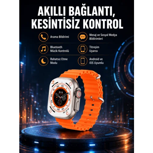 Mey İthalat® Ultra Akıllı Saat 49 Mm Çift Kordonlu Arama Cevaplama Bluetooth Bağlantılı
