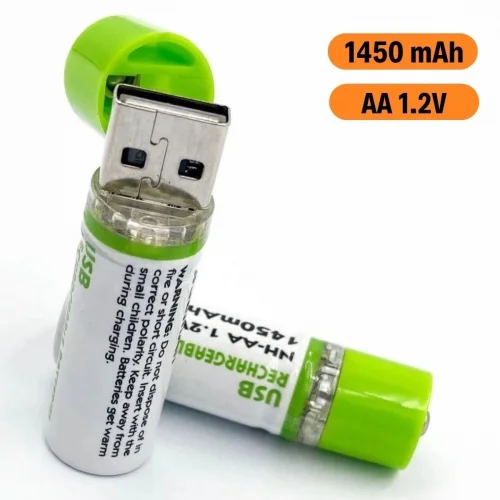 Mey İthalat® USB Şarjlı 1450mAh AA 1.2V Lityum Kalem Pil – 2’li Set, Tekrar Şarj Edilebilir Uzun Ömürlü Dönüştürülebilir Batarya