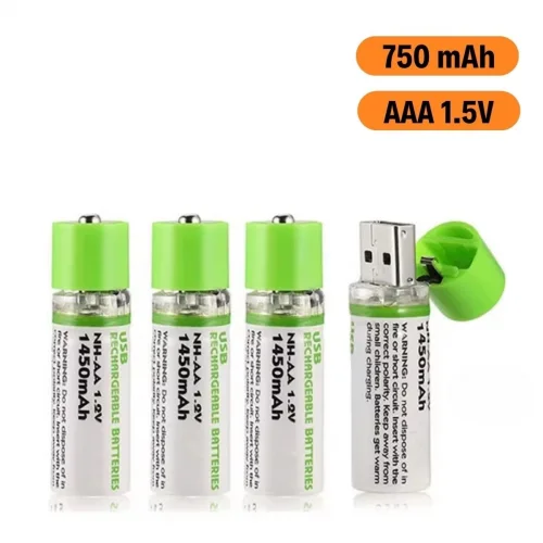 Mey İthalat® USB Şarjlı 1450mAh AA 1.2V Lityum Kalem Pil – 4lü Set, Tekrar Şarj Edilebilir Uzun Ömürlü Dönüştürülebilir Batarya