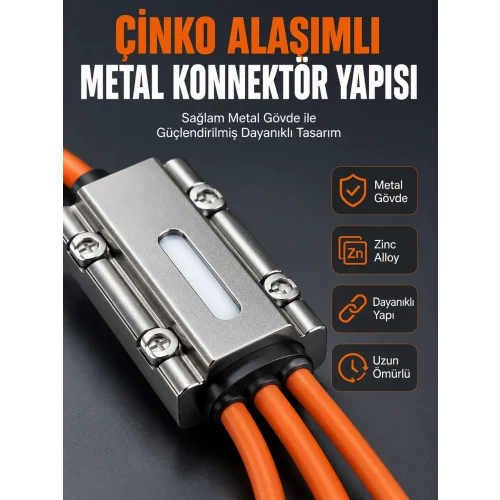Mey İthalat® USB Type-C, Lightning ve Micro USB Uyumlu 3ü 1 Arada Hızlı Şarj Kablosu