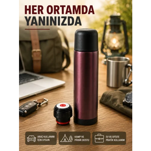 Mey İthalat® Vakumlu Termos 304 Paslanmaz Çelik Seyahat Termosu