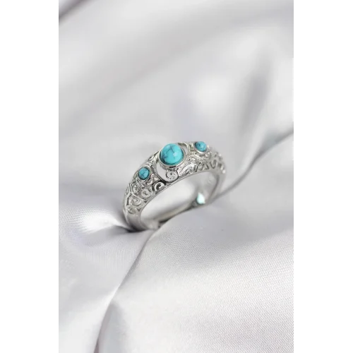 Mey İthalat® Vintage Model Mavi Taşlı Gümüş Renk Kadın Yüzük