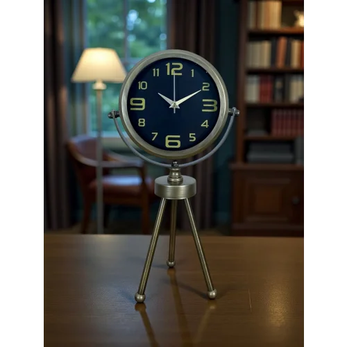 Mey İthalat® Vintage Tripod Eskitme Metal Üç Ayaklı Masa Saati