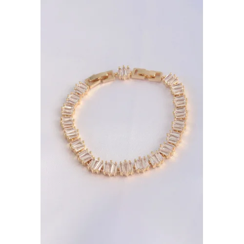 Mey İthalat® Vip Seri Pirinç Zirkon Taşlı Gold Renk Kare Su Yolu Model Bileklik