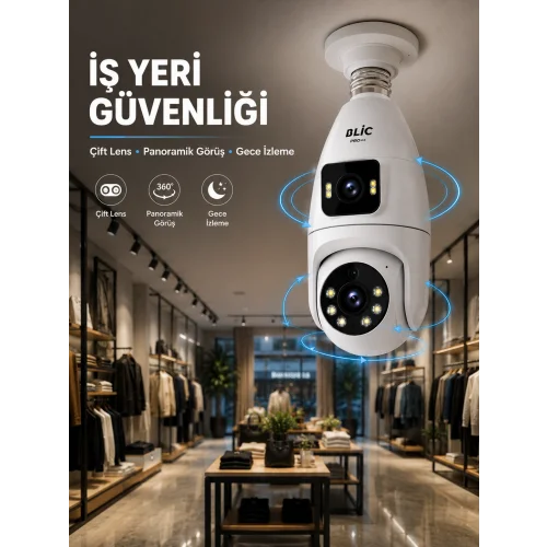 Mey İthalat® Wi-Fi Çift Lens Ampul Kamera  Akıllı Ev Güvenliği