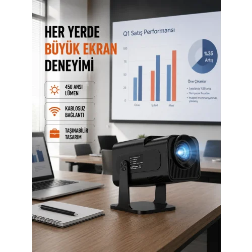 Mey İthalat® WiFi6 ve Bluetooth 5.4 Destekli LED Projektör - HCS350pro Yeni Nesil