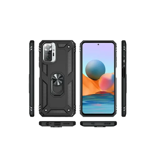 Mey İthalat®  Xiaomi Redmi Note 10 Pro Kılıf Sofya Yüzüklü Silikon Kapak - Siyah