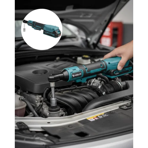 Mey İthalat® Yandan Sıkma Somun İçin Akülü Cırcır Anahtar Dar Alan Uyumlu