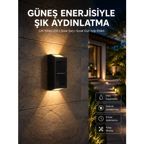 Mey İthalat® Yeni Model Solar Çift Taraflı Duvar Lambası Dekoratif Duvar Lambası
