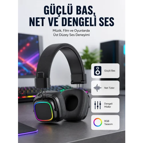 Mey İthalat® Yüksek Ses Kaliteli Kablosuz Kulak Üstü Kulaklık – BT 5.3