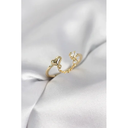 Mey İthalat® Zincir Sallantılı Kalp Model Gold Renk Kadın Yüzük