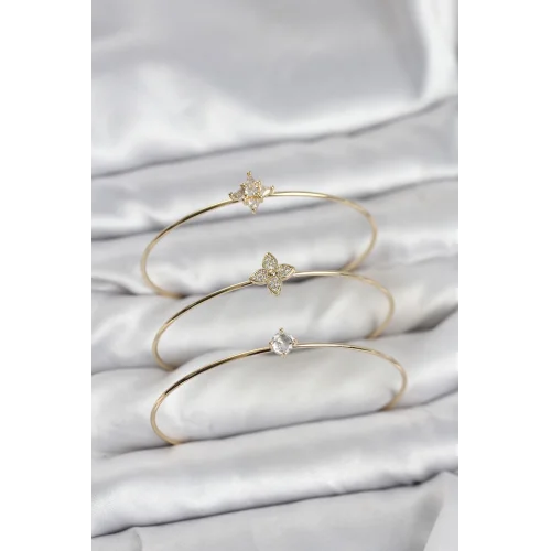 Mey İthalat® Zirkon Taşlı Gold Renk Yonca Model 3lü Kadın Bileklik Kombini