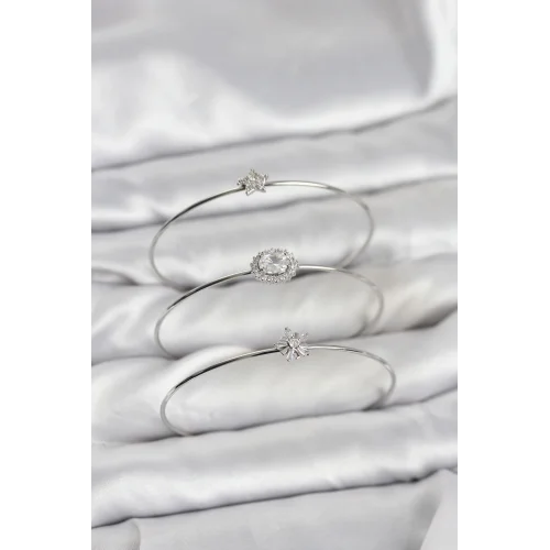 Mey İthalat® Zirkon Taşlı Gümüş Renk Tek Taş Model 3lü Kadın Bileklik Kombini