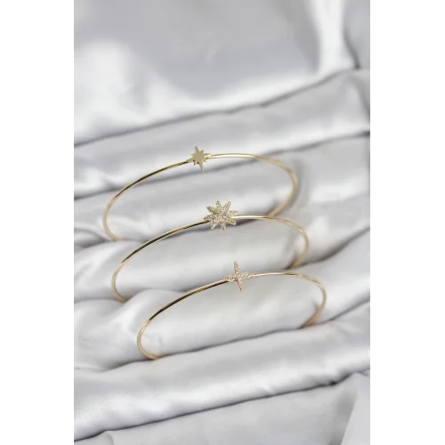 Mey İthalat® Zirkon Taşlı Kutup Yıldızı Model Gold Renk 3lü Kadın Bileklik Kombini