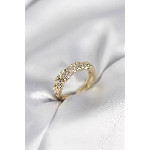 Mey İthalat® Zirkon Taşlı Puntalı Gold Renk Kadın Yüzük