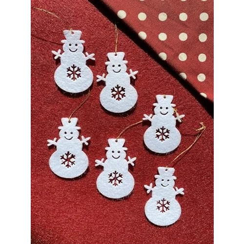 Mini Tasarım Atölyem Beyaz Kardan Adam Keçe Yılbaşı Ağacı Süs Seti Beyaz