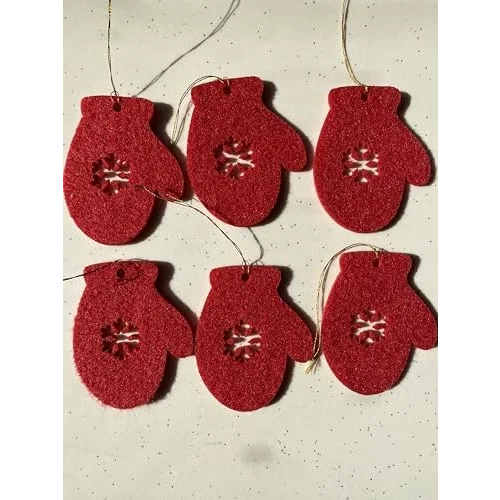Mini Tasarım Atölyem Kırmızı Keçe Eldiven Yılbaşı Ağacı Süsü Kırmızı