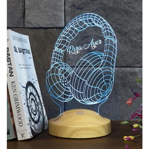 Müzisyen Hediyesi Kulaklık Şeklinde Kişiye Özel 3D Led Lamba