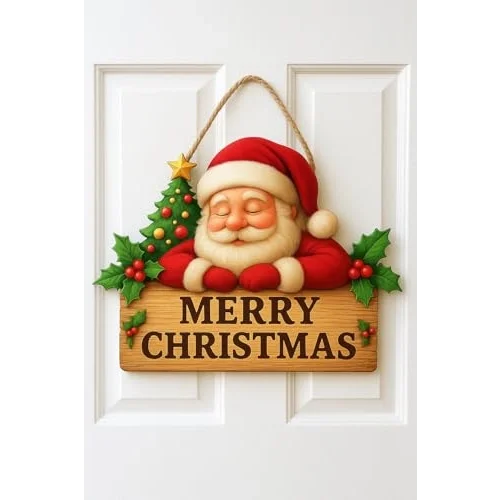 Noel Babalı Ahşap Kapı Yılbaşı Kapı Yılbaşı Süsü, Noel Kapı Süsü (30-20 cm)