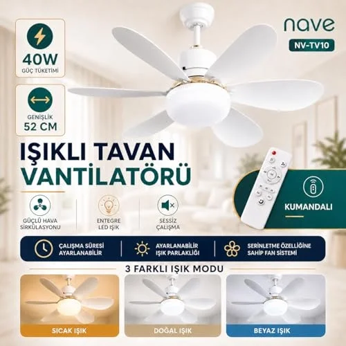 NV-TV10 IŞIKLI TAVAN VANTILATORU 6 KANAT