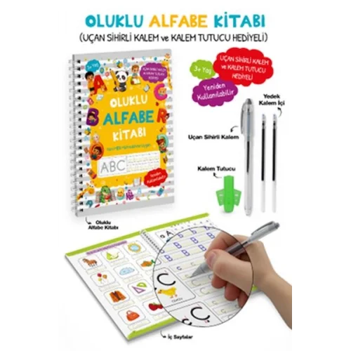 Oluklu Alfabe Kitabı / Uçan Sihirli Kalem ve Kalem Tutucu Hediyeli - 3+