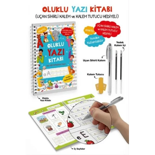 Oluklu Yazı Kitabı (anetil) / Uçan Sihirli Kalem ve Kalem Tutucu Hediyeli