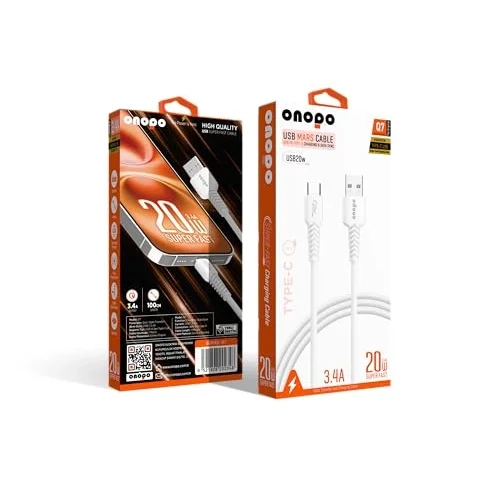 Onopo Android Xiaomi Uyumlu Type-C to USB 3.4A Hızlı Şarj ve Data Kablosu 1 Metre - Q7 | Beyaz Smart Kablo