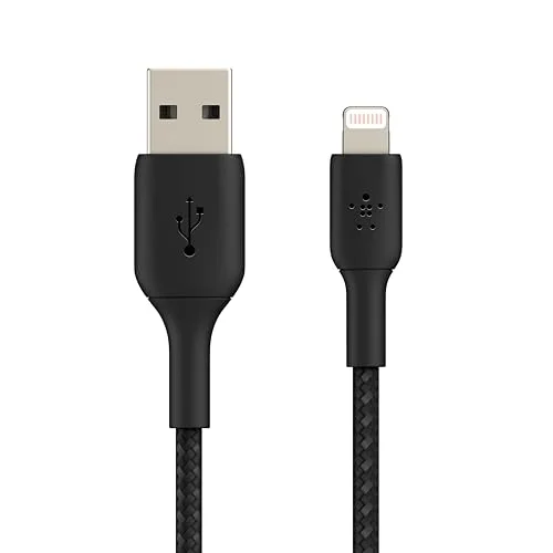 örgülü Lightning kablosu (iPhone, iPad, AirPods için Boost Charge Lightning/USB kablosu) MFi sertifikalı iPhone şarj kablosu, USB-Aya örgülü Lightning kablosu, (1 m, siyah)