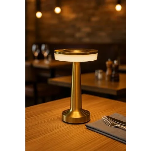 Oslo Gold Şarjlı Dokunmatik Masa Lambası – 3 Renk Modu (6500K/3200K/Amber), Dimlenebilir, Type-C Kablo Dahil, 1500mAh Batarya, 20 cm Yükseklik