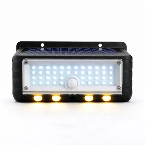 Panter Solar Hareket Sensörlü LED Duvar Lambası 3W 44 SMD Beyaz + 4 Gün Işığı LED, 300 Lümen, IP65 Su Geçirmez, 3 Modlu Güneş Enerjili Aplik, Balkon ve Bahçe Aydınlatması