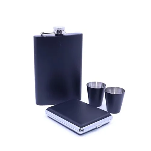 Paslanmaz Çelik Matara Seti - İki Shot Bardağı Tabaka Set