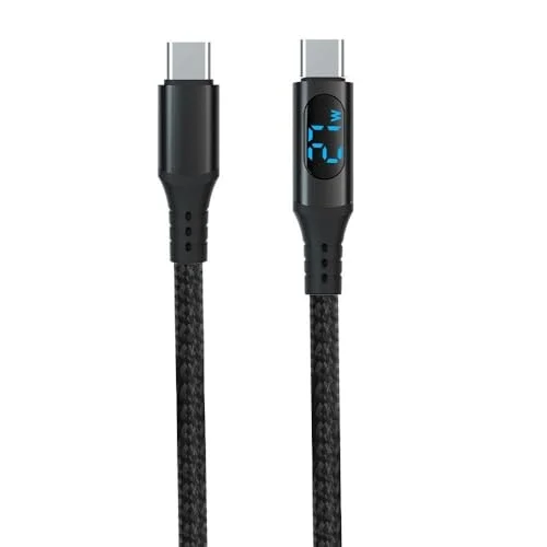 PD60W Hızlı Şarj Kablosu, Led Ekranlı, 480Mbps Type-C to Type-C Kablo, USB C - USB C Erkek - Erkek Kablo Tip C to Tip C 1 Metre U05CC3