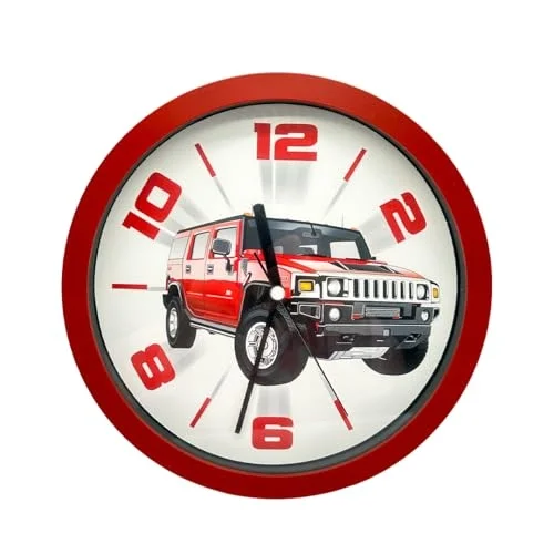 Premium Serisi Jeep Desenli KırmızıDuvar Saati 25 cm