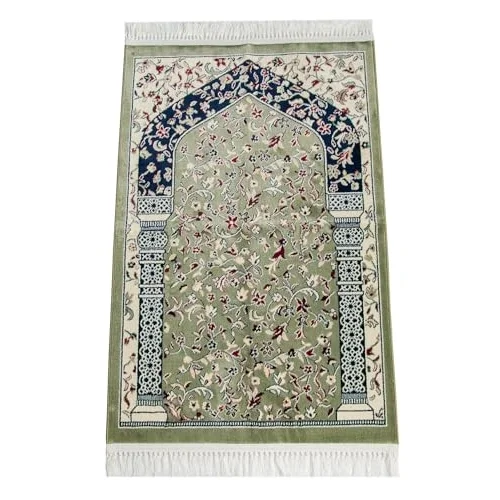 Ravza Desenli Halı Tipi Dokuma Seccade - Yeşil